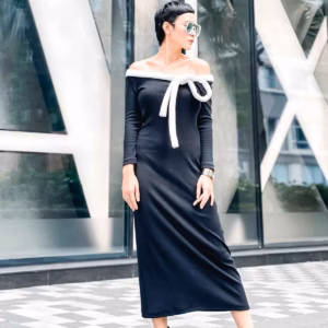 Đầm Thun Đen Nơ Trắng Phom Xòe - Mushroom Lee