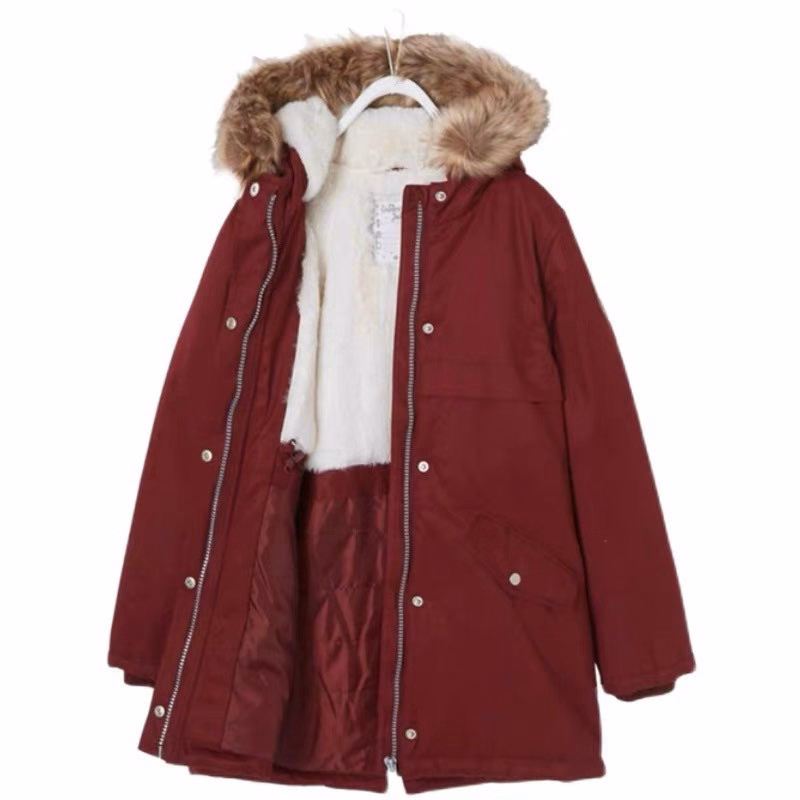 Áo Khoác Kaki Nữ Lót Bông Dáng Dài Phong Cách Hàn Quốc Kèm Mũ Lông Siêu Ấm Hot Trend - Htm Fashion - Ảnh 3