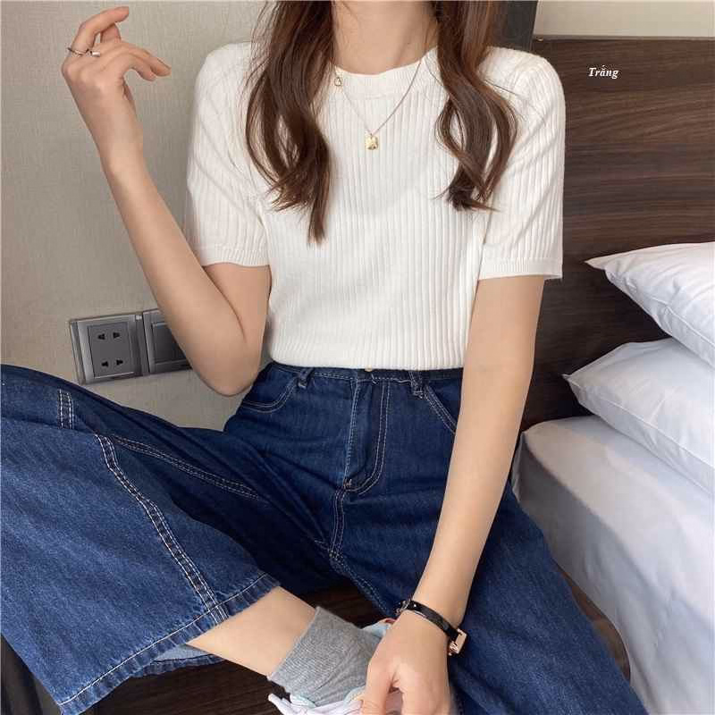 Áo Len Cộc Tay Cổ Tròn Chất Len Đũa Dày Mịn - Diepchi Fashion - Ảnh 2