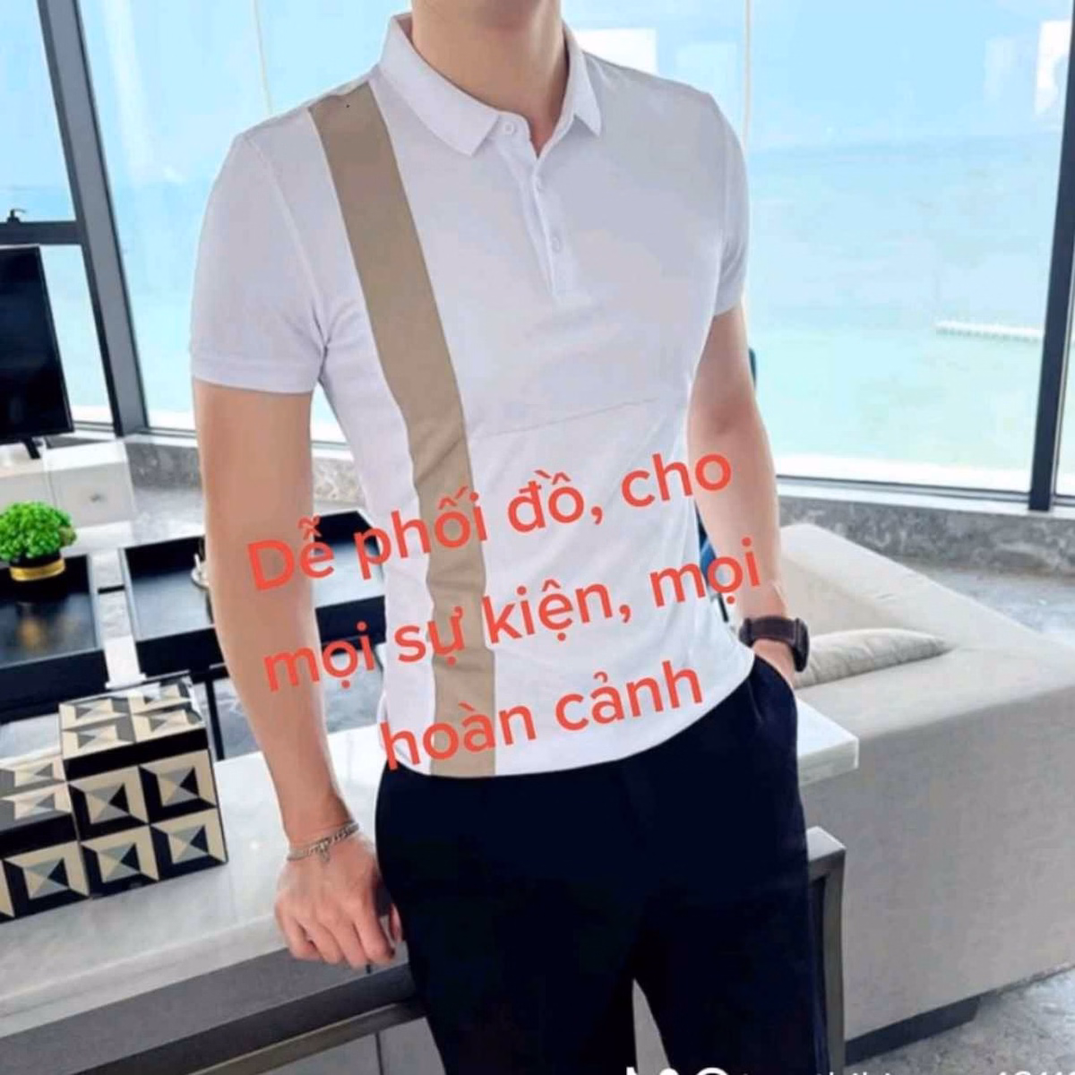 Áo Phông Nam Ngắn Tay, Cổ Bẻ Phối Kẻ Dọc Thân Áo Cao Cấp Ctb07- Bechip - Ảnh 3