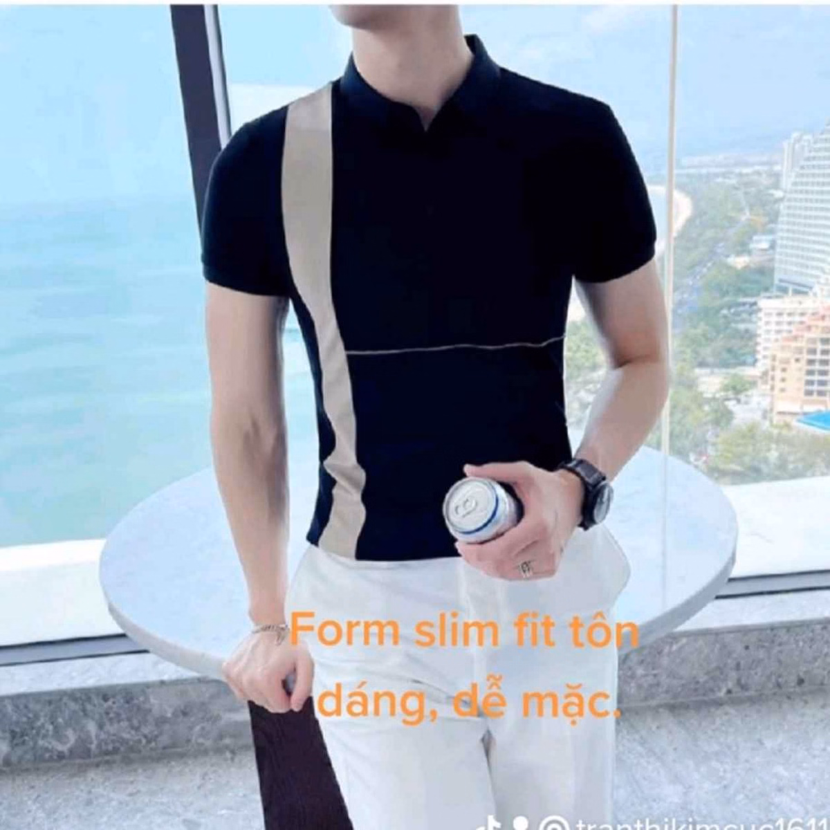 Áo Phông Nam Ngắn Tay, Cổ Bẻ Phối Kẻ Dọc Thân Áo Cao Cấp Ctb07- Bechip - Ảnh 4