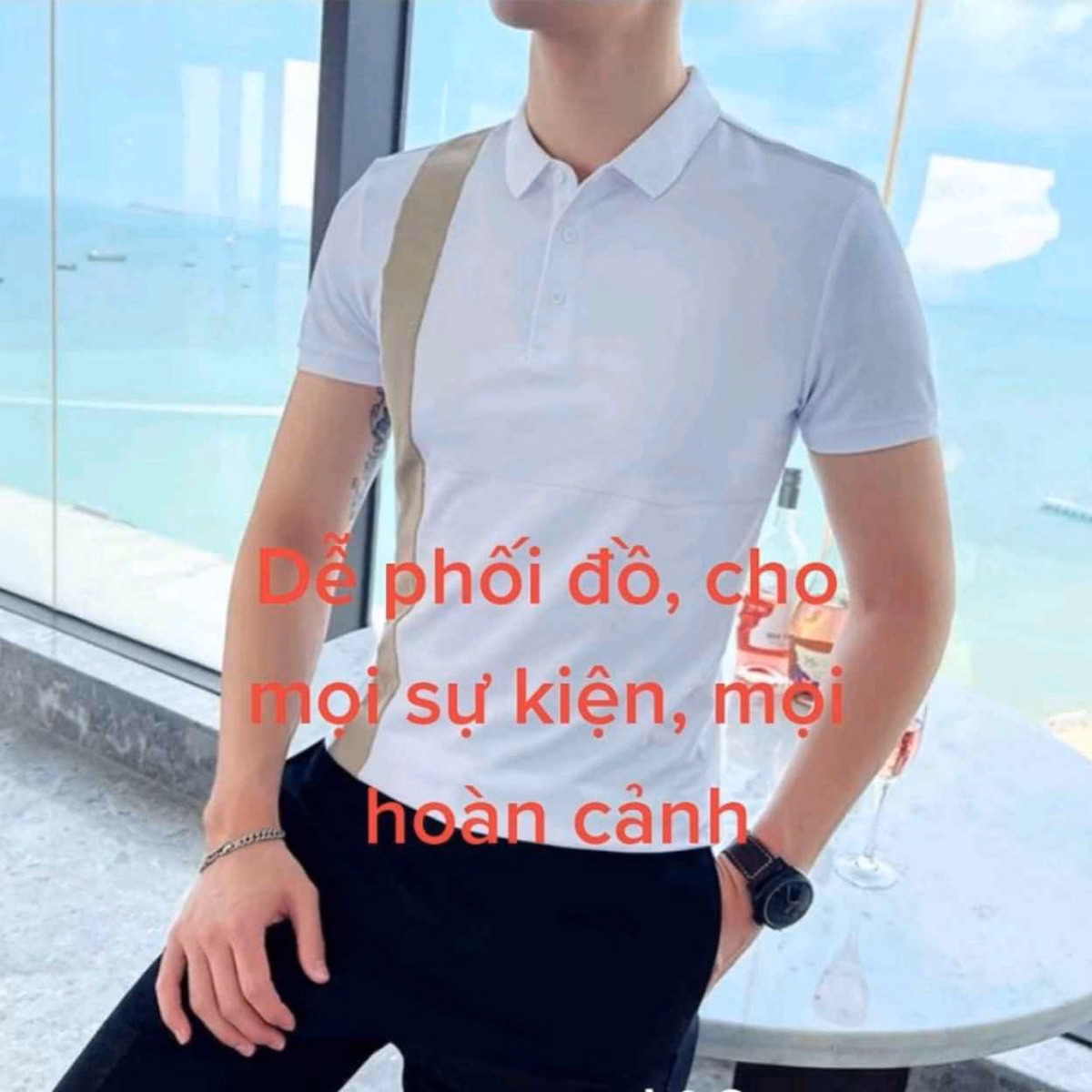 Áo Phông Nam Ngắn Tay, Cổ Bẻ Phối Kẻ Dọc Thân Áo Cao Cấp Ctb07- Bechip - Ảnh 5