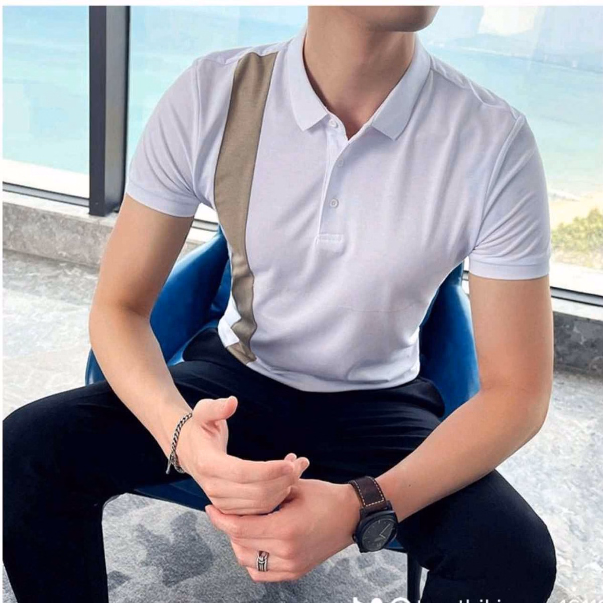 Áo Phông Nam Ngắn Tay, Cổ Bẻ Phối Kẻ Dọc Thân Áo Cao Cấp Ctb07- Bechip - Ảnh 7