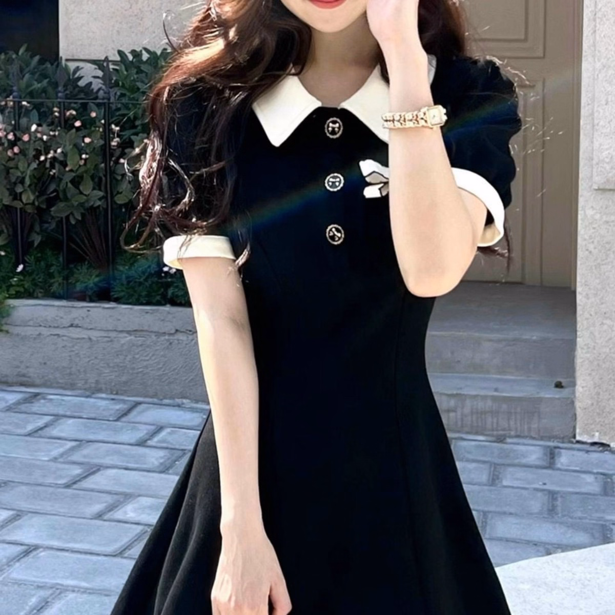 Đầm Tiểu Thư Cổ Bẻ Phối Nút Đính Nơ Umi Siêu Đẹp - Lê Phương Boutique