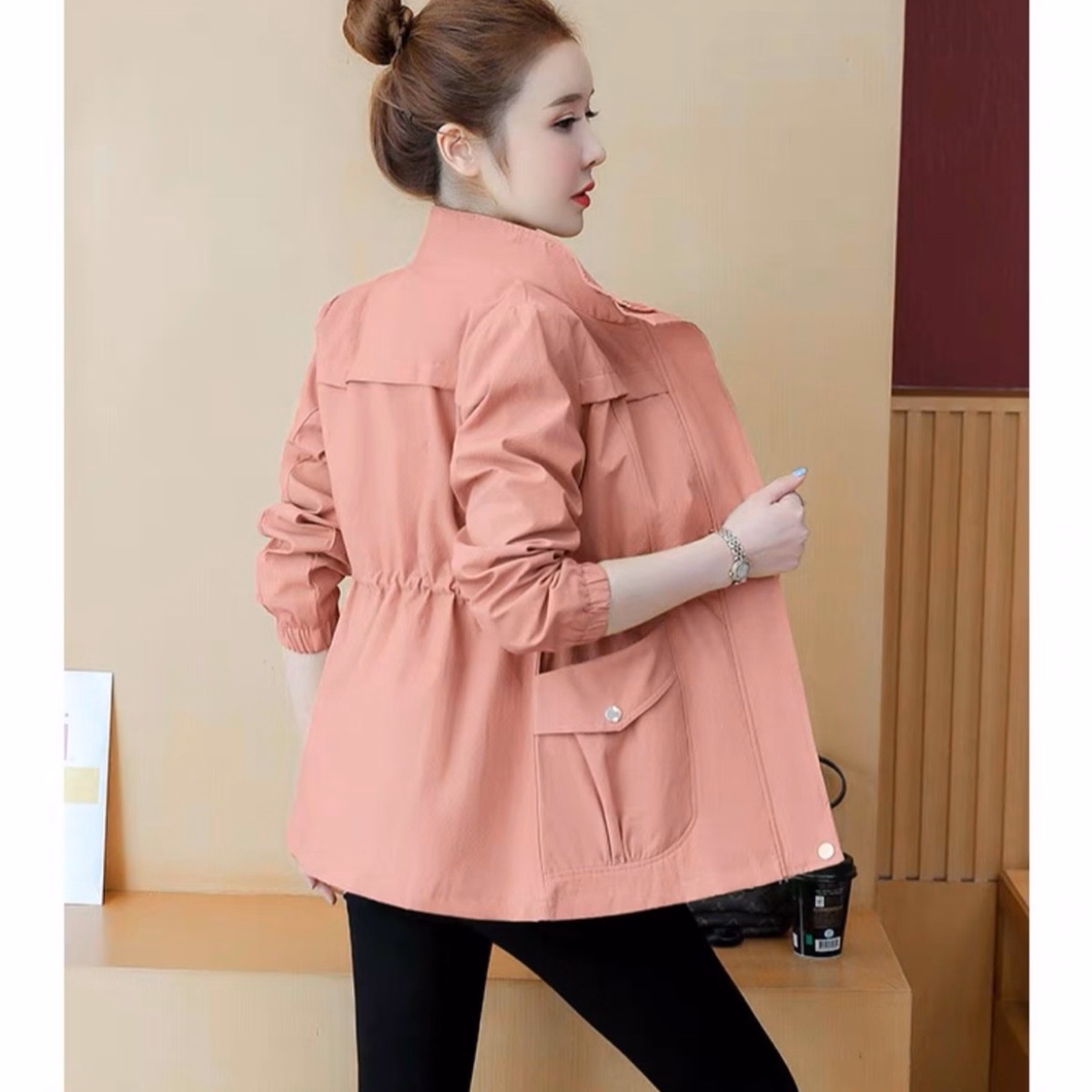 Áo Khoác Kaki Nữ 2 Lớp Túi Hộp Cá Tính Siêu Đẹp Hot Trend - Htm Fashion - Ảnh 4