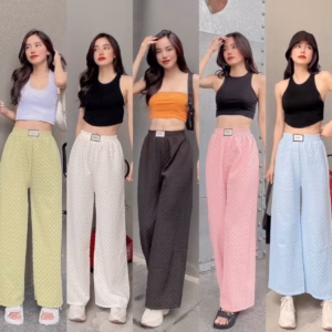 Quần Dài Nữ Chất Xốp Nhẹ Với Họa Tiết Dập Ô Caro Siêu Xinh - Chipxinhxk