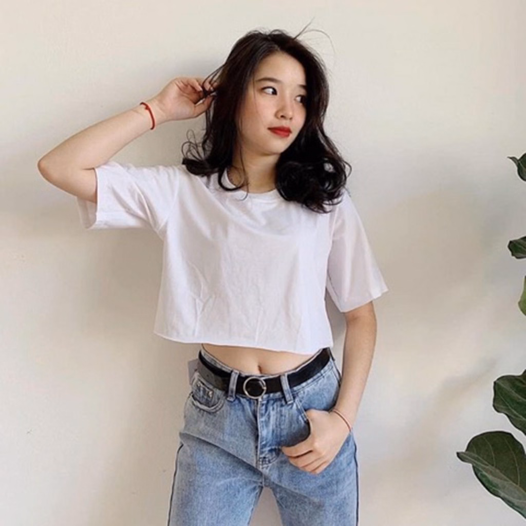 Áo Croptop Cộc Tay, Áo Thun Nữ Trơn Cổ Tròn - Dmastore - Ảnh 5