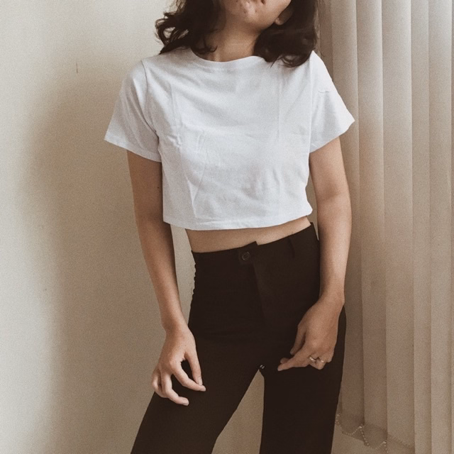 Áo Croptop Cộc Tay, Áo Thun Nữ Trơn Cổ Tròn - Dmastore - Ảnh 2