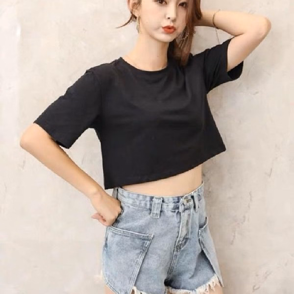 Áo Croptop Cộc Tay, Áo Thun Nữ Trơn Cổ Tròn - Dmastore - Ảnh 4
