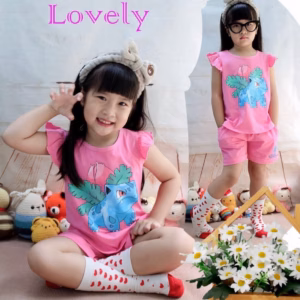 Bộ Đồ Sort Bé Gái Pokemon Màu Hồng Cánh Tiên Phong Cách Thời Trang Vecos401 - Zinpro
