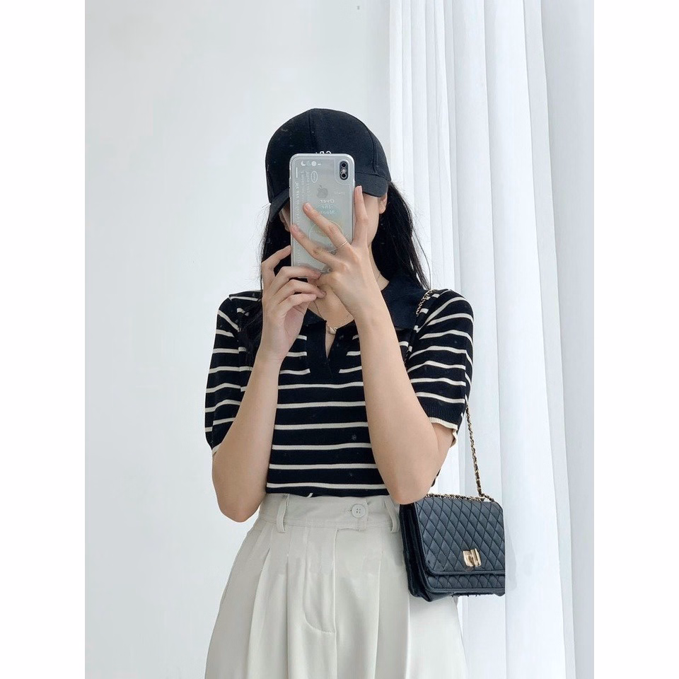 Áo Len Nữ Cổ Bẻ Kẻ Ngang Với 3 Nền Màu Khác Nhau Cực Xinh Alpl - Diepchi Fashion - Ảnh 2