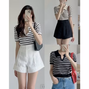 Áo Len Nữ Cổ Bẻ Kẻ Ngang Với 3 Nền Màu Khác Nhau Cực Xinh Alpl - Diepchi Fashion