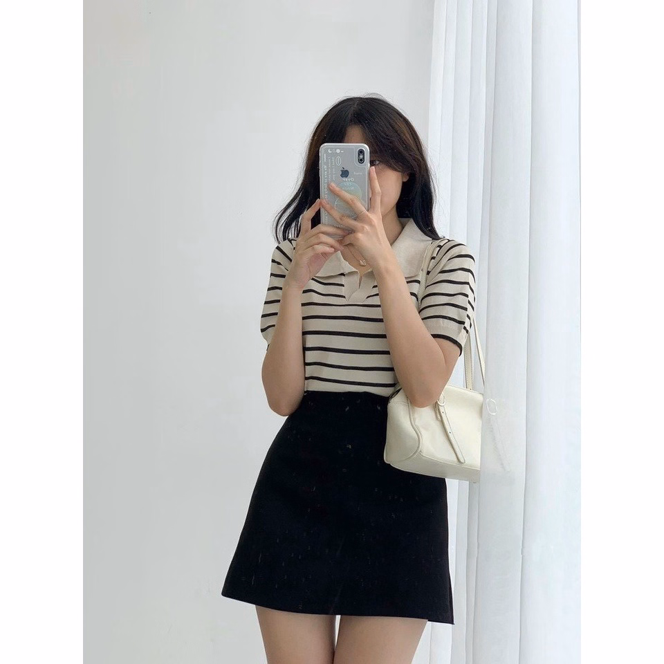 Áo Len Nữ Cổ Bẻ Kẻ Ngang Với 3 Nền Màu Khác Nhau Cực Xinh Alpl - Diepchi Fashion - Ảnh 3