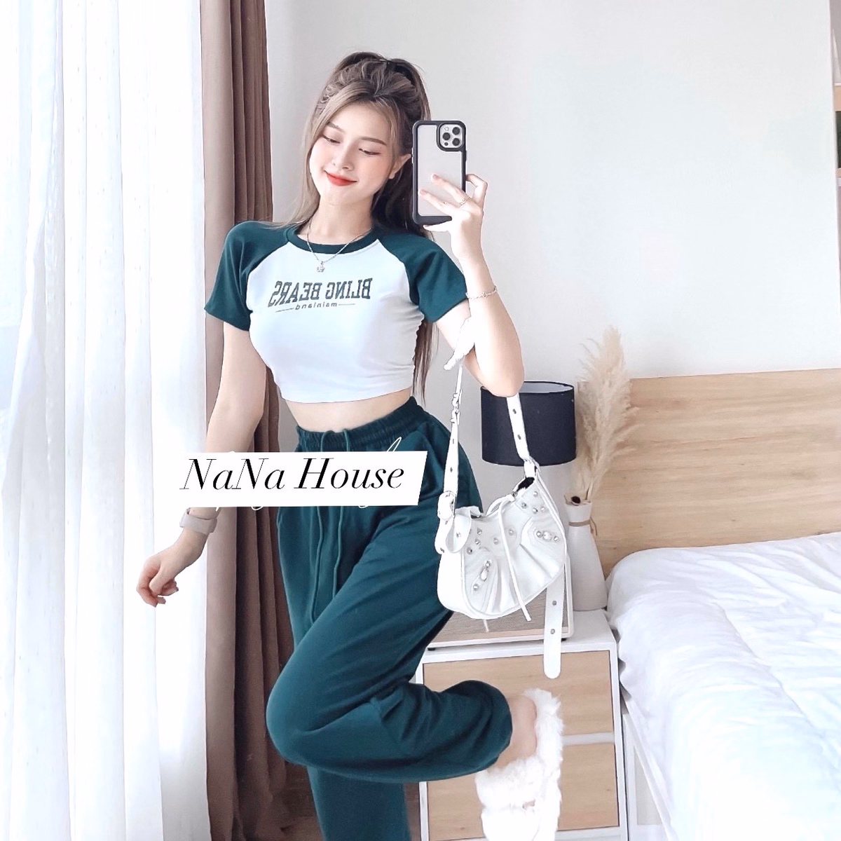 Set Bộ Đồ Nữ Thun Áo Crotop Mix Quần Ống Rộng Ct089 - Nana House - Ảnh 2