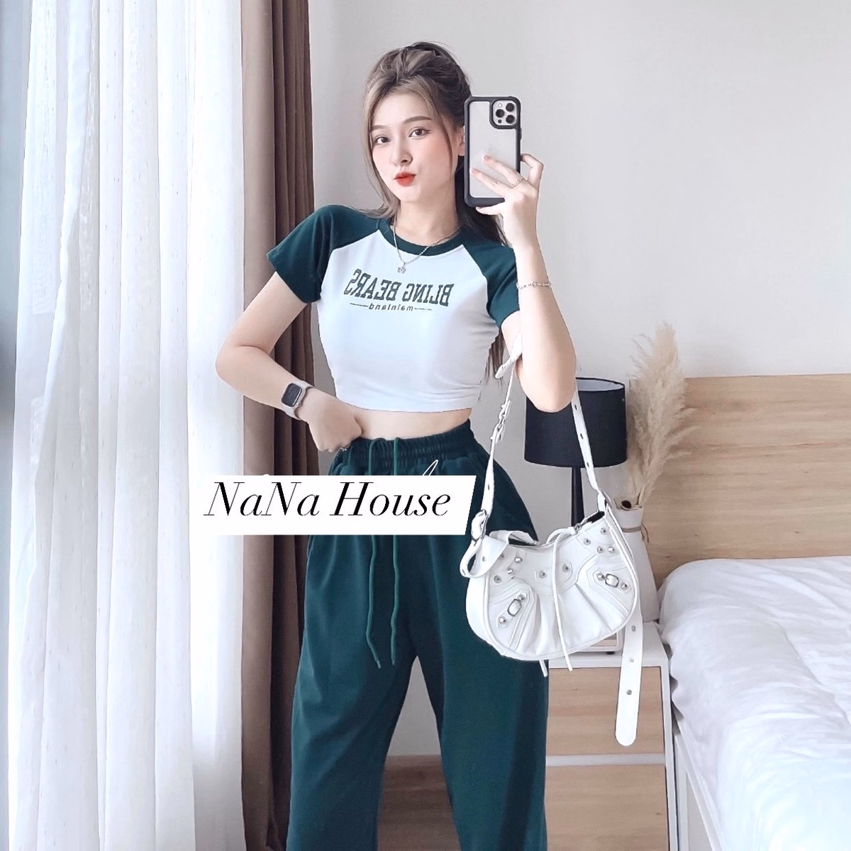 Set Bộ Đồ Nữ Thun Áo Crotop Mix Quần Ống Rộng Ct089 - Nana House - Ảnh 3