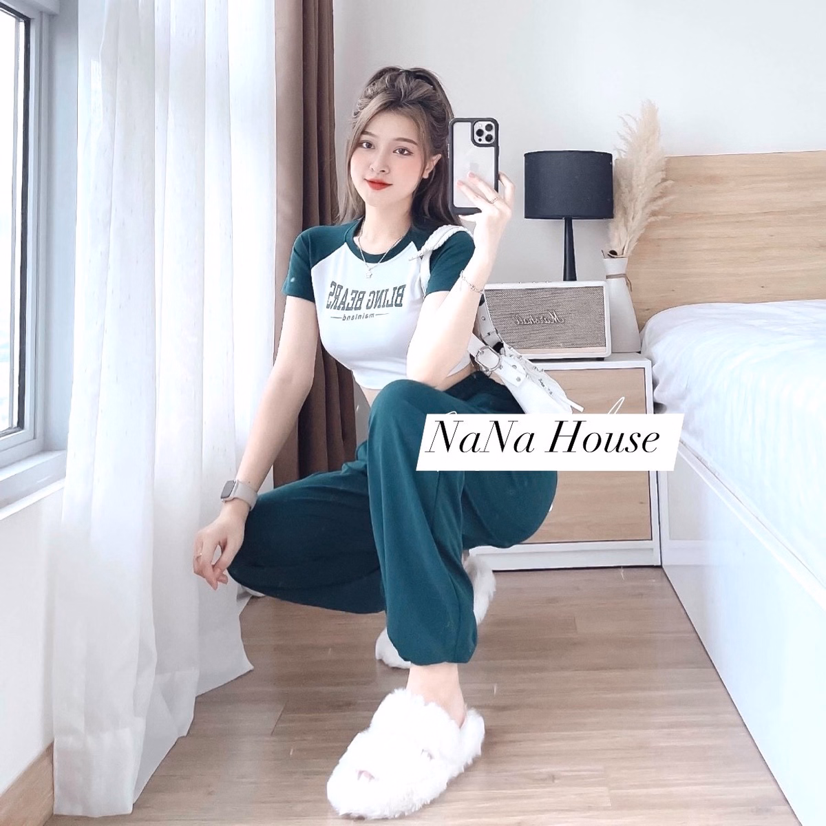 Set Bộ Đồ Nữ Thun Áo Crotop Mix Quần Ống Rộng Ct089 - Nana House - Ảnh 5