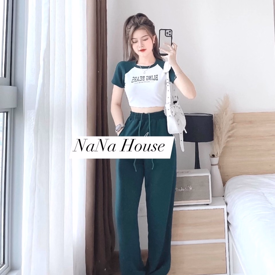 Set Bộ Đồ Nữ Thun Áo Crotop Mix Quần Ống Rộng Ct089 - Nana House - Ảnh 6
