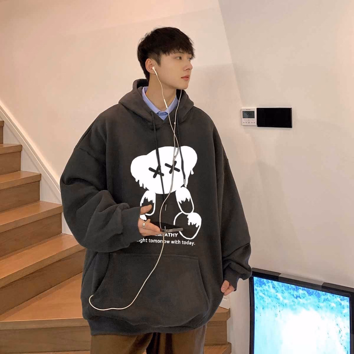 Áo Thun Hoodie Gấu Empathy Form Rộng Nỉ Bông Dáng Oversize Nam Nữ Unisex - Ausa House - Ảnh 5