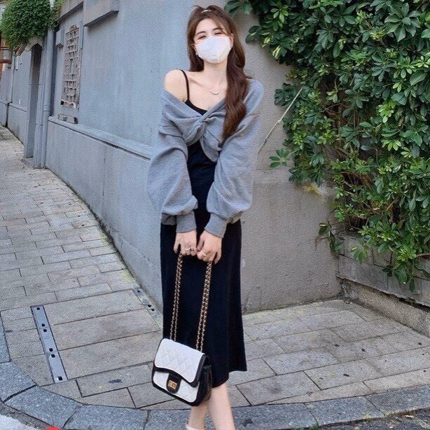 Set Áo Xoắn Ngực Cá Tính, Đầm 2 Dây Nữ Dáng Dài - Be Yourself - Ảnh 4