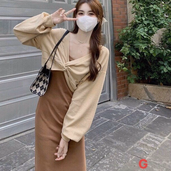 Set Áo Xoắn Ngực Cá Tính, Đầm 2 Dây Nữ Dáng Dài - Be Yourself - Ảnh 2