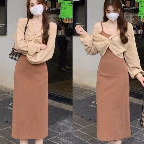 Set Áo Xoắn Ngực Cá Tính, Đầm 2 Dây Nữ Dáng Dài - Be Yourself - Ảnh 3