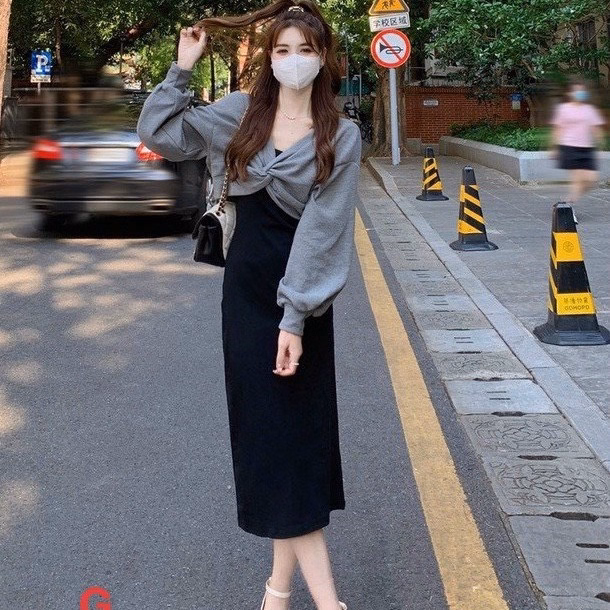 Set Áo Xoắn Ngực Cá Tính, Đầm 2 Dây Nữ Dáng Dài - Be Yourself