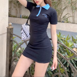 Đầm Polo Body Mix Cổ Xanh Dress Dây Kéo Nữ Dáng Xòe Chất Thun Gân Ug608 - Nana House