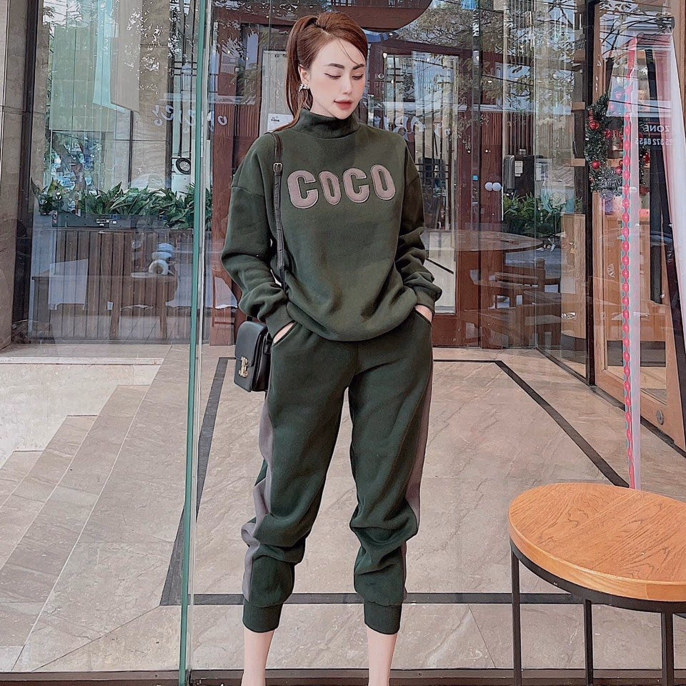 Set Bộ Đồ Nỉ Nữ Cao Cấp Thêu Họa Tiết Coco Thời Trang Thu Đông Siêu Hot - Htm Fashion