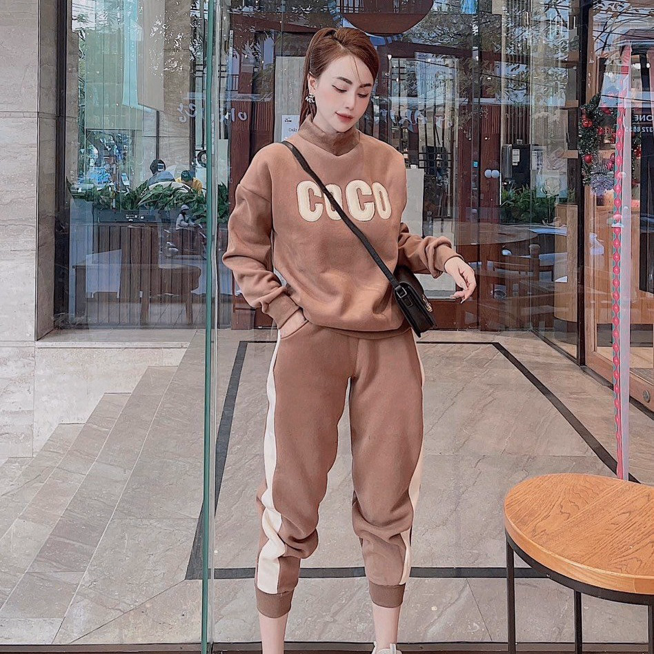 Set Bộ Đồ Nỉ Nữ Cao Cấp Thêu Họa Tiết Coco Thời Trang Thu Đông Siêu Hot - Htm Fashion - Ảnh 2