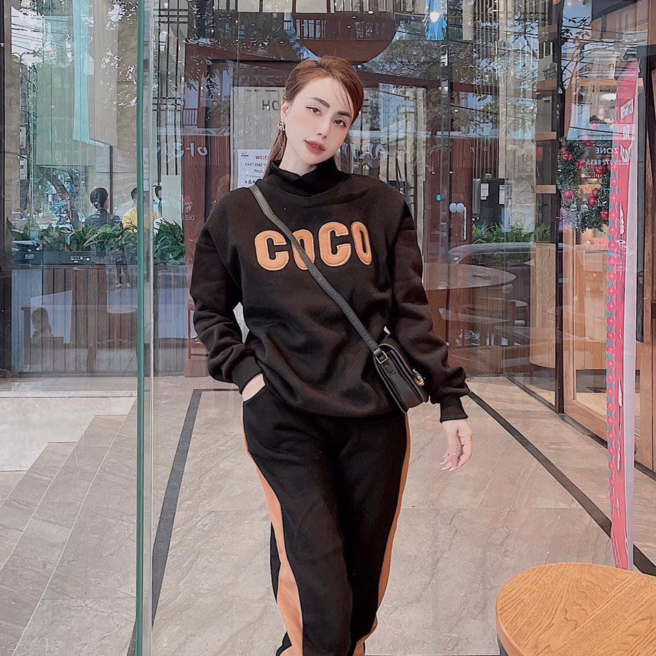 Set Bộ Đồ Nỉ Nữ Cao Cấp Thêu Họa Tiết Coco Thời Trang Thu Đông Siêu Hot - Htm Fashion - Ảnh 6