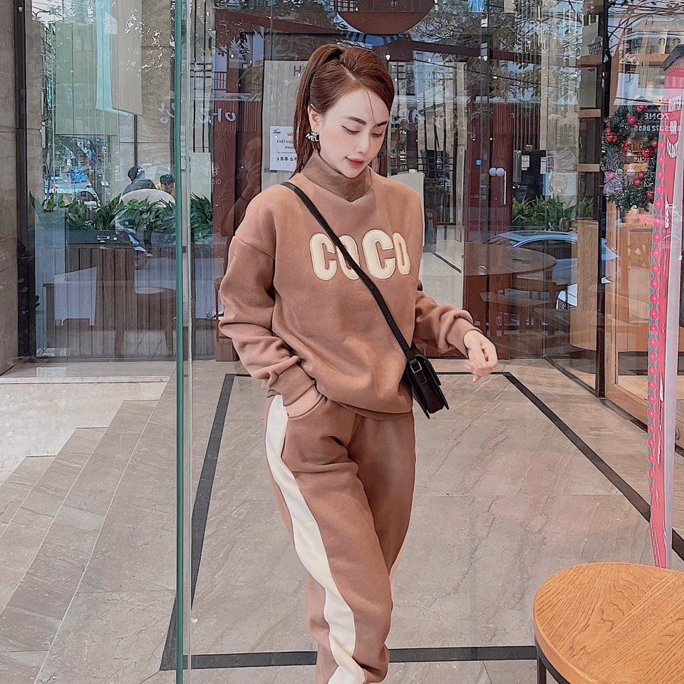 Set Bộ Đồ Nỉ Nữ Cao Cấp Thêu Họa Tiết Coco Thời Trang Thu Đông Siêu Hot - Htm Fashion - Ảnh 3