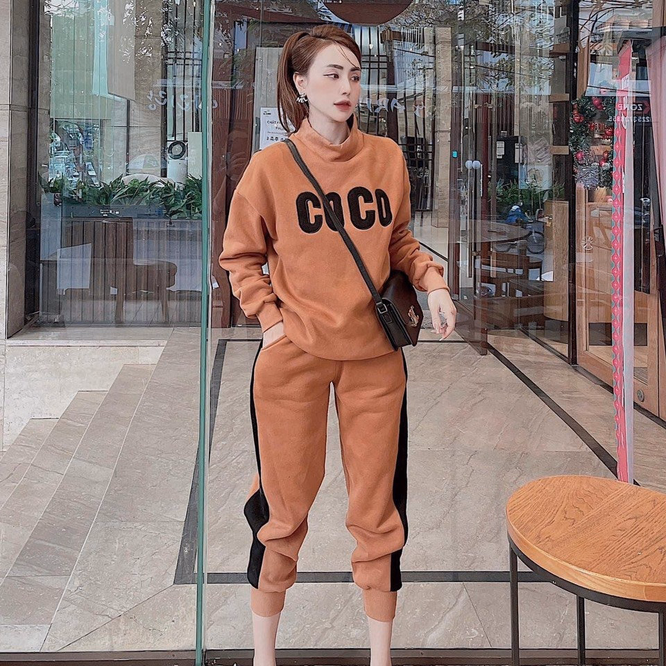 Set Bộ Đồ Nỉ Nữ Cao Cấp Thêu Họa Tiết Coco Thời Trang Thu Đông Siêu Hot - Htm Fashion - Ảnh 7