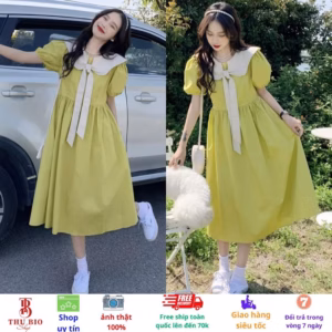 Váy Thiết Kế, Đầm Babydol Nữ Màu Xanh Lá Cây