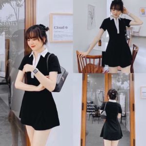 Váy Polo Dáng Xòe Màu Đen Phối Cổ Trắng Ug0007 - Nana House