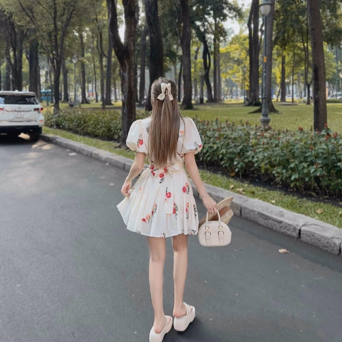 Đầm Váy Nữ Cổ Tim, Tay Phồng, Họa Tiết Hoa Xinh Xắn Dd115 - Nana House - Ảnh 3