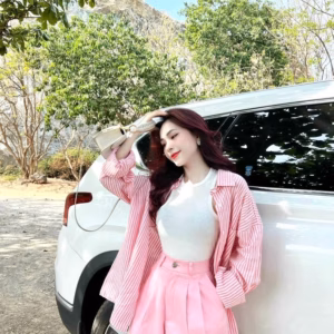 Set 3 Món Áo Kate Sọc Tay Dài Mix Áo Ba Lỗ, Quần Short Hồng Dd011 - Nana House