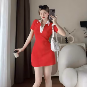 Đầm Phối Cổ Sơ Mi Cài Nút Thun Gân Tăm Siêu Đẹp Dd085 - Nana House