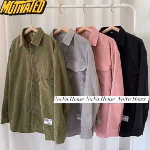 Áo Khoác Sơ Mi Nhung Tăm Gắn Logo Nam Nữ Kiểu Basic Dài Tay, Áo Oversize Dd001 - Nana House