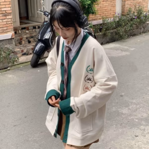 Áo Khoác Cadigan Nữ Vải Nỉ Phối Viền Xanh 2 Túi Trước Tp937 - Golden Dream