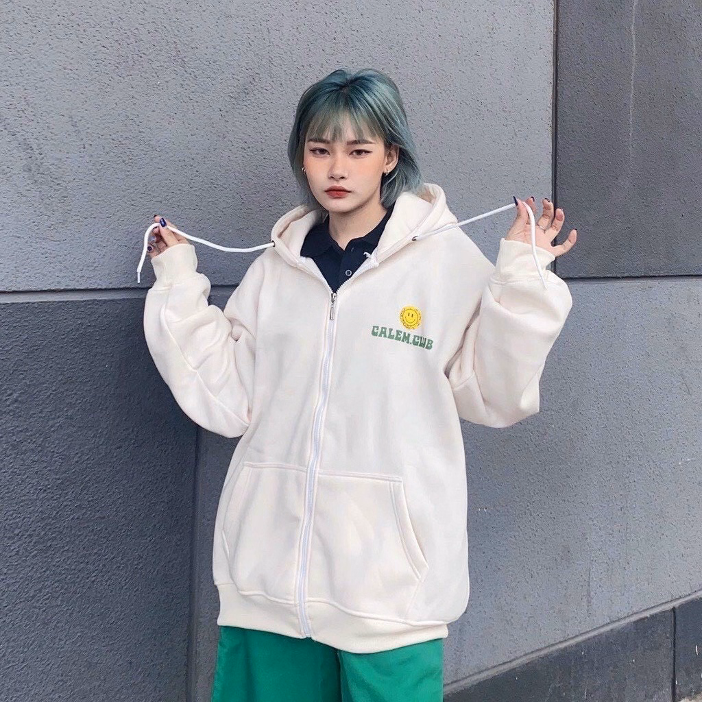 Áo Khoác Nỉ Bông Mềm Form Rộng Calem Cub Có Khóa Kéo Thời Trang Màu Trắng Sht16 - Minh Hà House