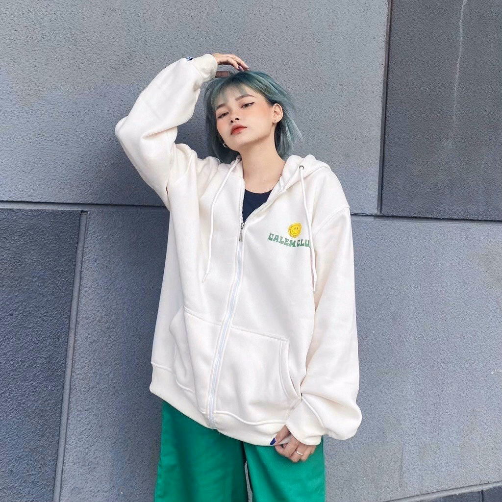 Áo Khoác Nỉ Bông Mềm Form Rộng Calem Cub Có Khóa Kéo Thời Trang Màu Trắng Sht16 - Minh Hà House - Ảnh 5