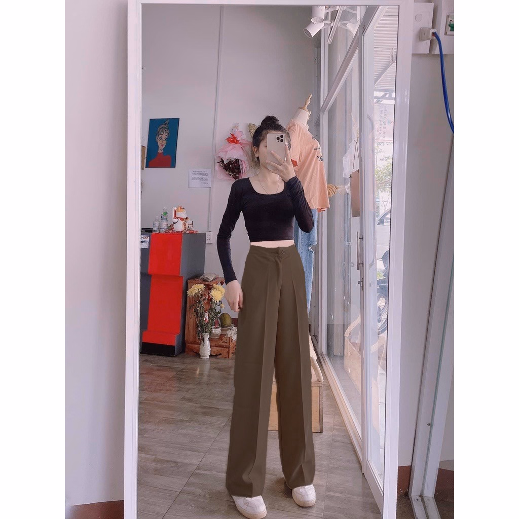 Quần Nữ Ống Rộng Chất Tuyết Mưa Phối Khuy Giữa, Cạp Cao Tôn Dáng Qorkg - Diepchi Fashion - Ảnh 4