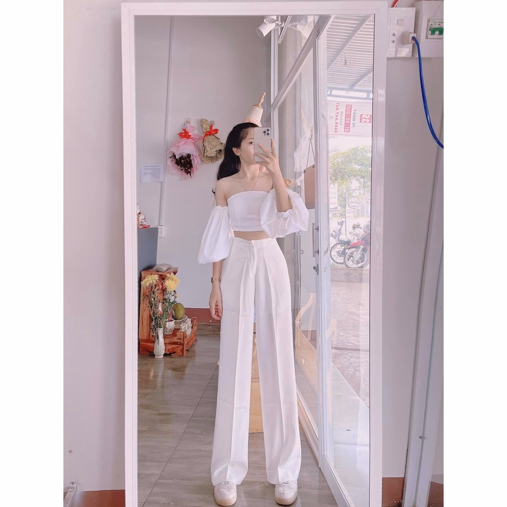 Quần Nữ Ống Rộng Chất Tuyết Mưa Phối Khuy Giữa, Cạp Cao Tôn Dáng Qorkg - Diepchi Fashion - Ảnh 5