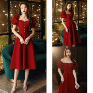 Đầm Váy Nữ Dự Tiệc Tay Phồng Đính Nút Dd090 - Nana House