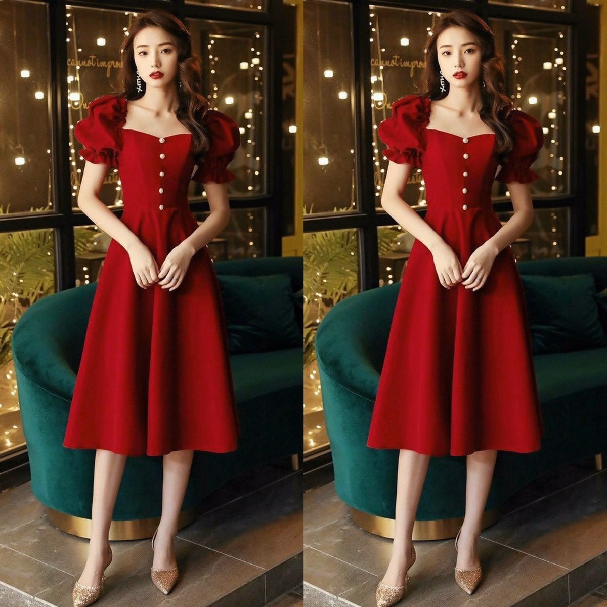 Đầm Váy Nữ Dự Tiệc Tay Phồng Đính Nút Dd090 - Nana House - Ảnh 5