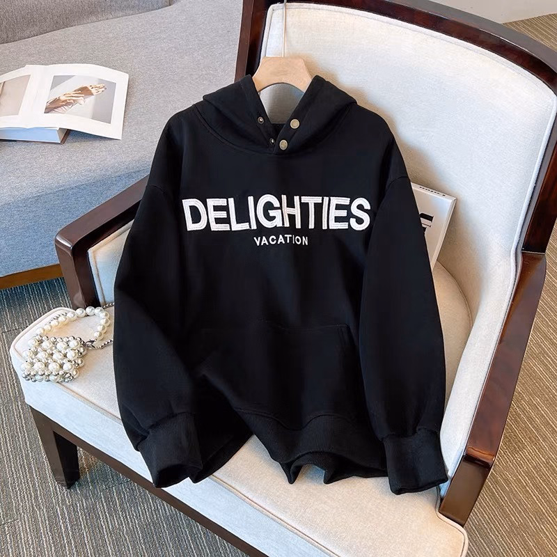 Áo Hoodie Nữ Thêu Chữ Delight Phối 2 Nút Cổ Tp 587 - Golden Dream - Ảnh 2