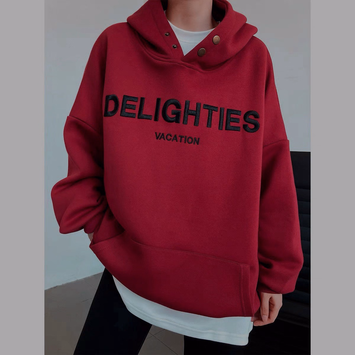 Áo Hoodie Nữ Thêu Chữ Delight Phối 2 Nút Cổ Tp 587 - Golden Dream - Ảnh 5
