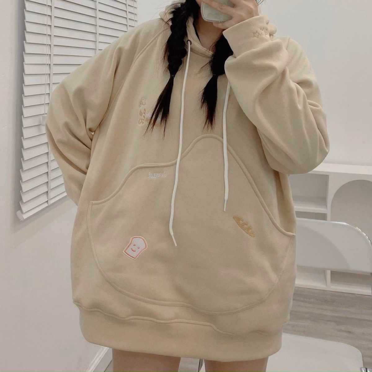 Áo Hoodie Nữ Vải Nỉ Thêu Nhiều Hình Độc Đáo Mẫu Bánh Mì Cá Tính - Golden Dream - Ảnh 2
