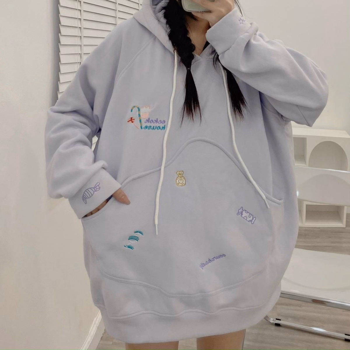 Áo Hoodie Nữ Vải Nỉ Thêu Nhiều Hình Độc Đáo Mẫu Bánh Mì Cá Tính - Golden Dream - Ảnh 3