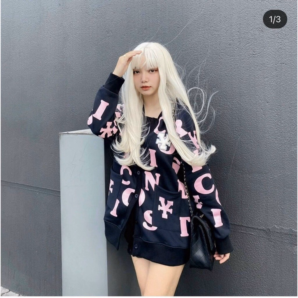 Áo Khoác Nỉ Bông Cardigan In Chữ Thời Trang Phong Cách Màu Kem/ Đen Sht29 - Minh Hà House - Ảnh 4